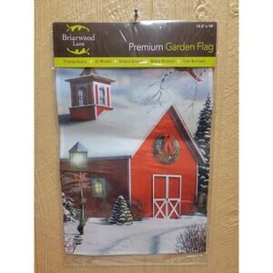 Briarwood Lane As Winter Calls House Flag Barn Cardinal Snowy 12.5" x 18"
